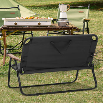 Foldable Double Loveseat Camping Chair with Wooden Armrests