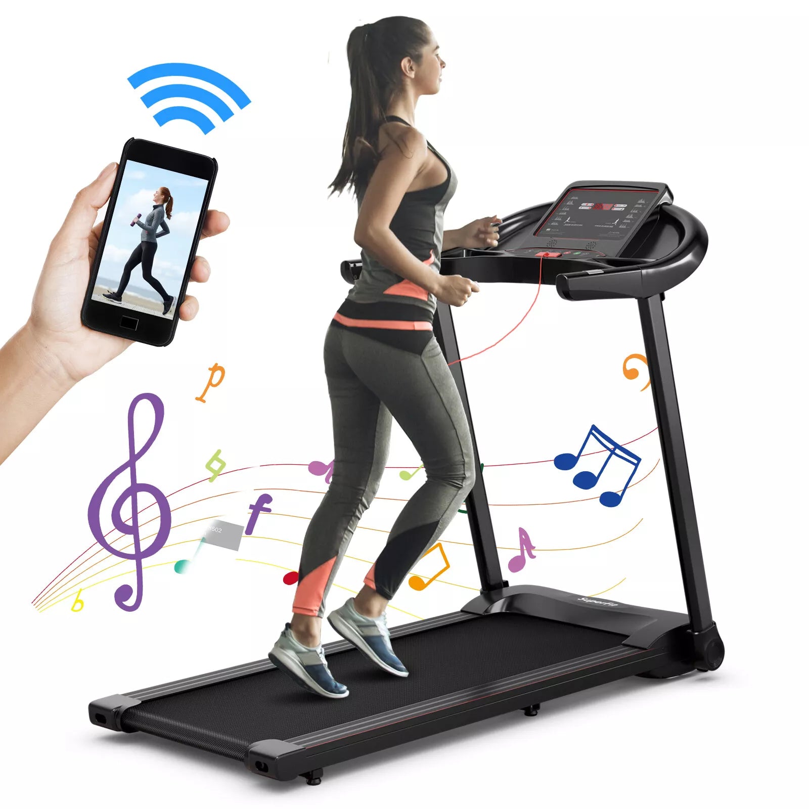 Compact 2.25HP Electric Folding Treadmill with APP LED Display