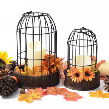 Rustic Farmhouse Candle Lantern Set of 2 for Table Decor