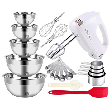 All-in-One 5-Speed Electric Hand Mixer Set with Bowls & Measuring Tools
