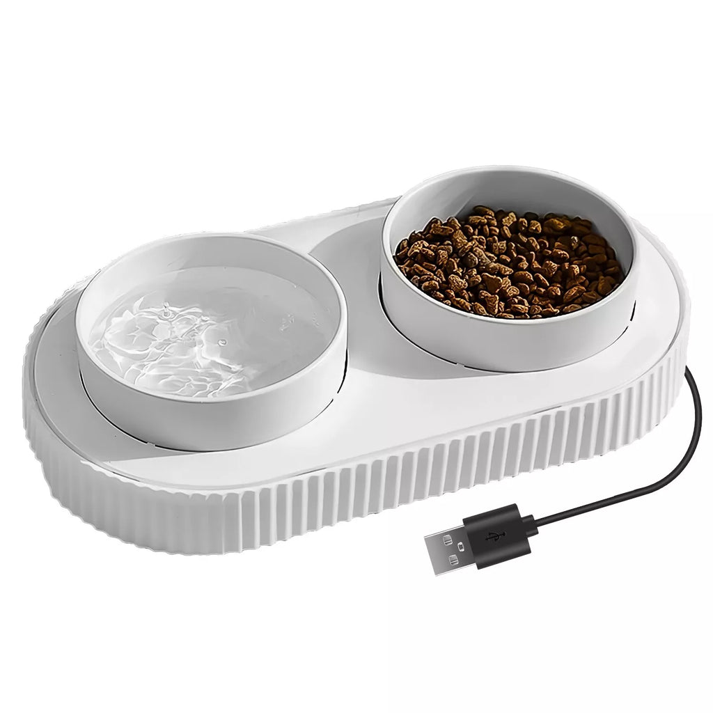 USB Heated Water & Food Bowl for Pets Dual Ceramic 350ML Capacity