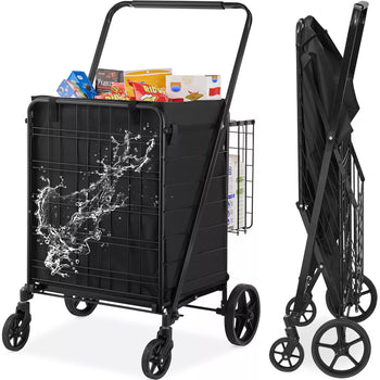 Folding Shopping Cart with Double Baskets 330 lbs Heavy Duty