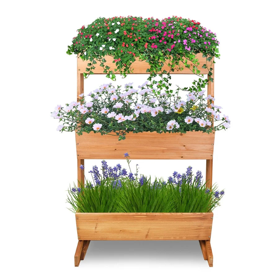 3-Tier Wooden Raised Garden Bed Vertical Planter Box Outdoor Use