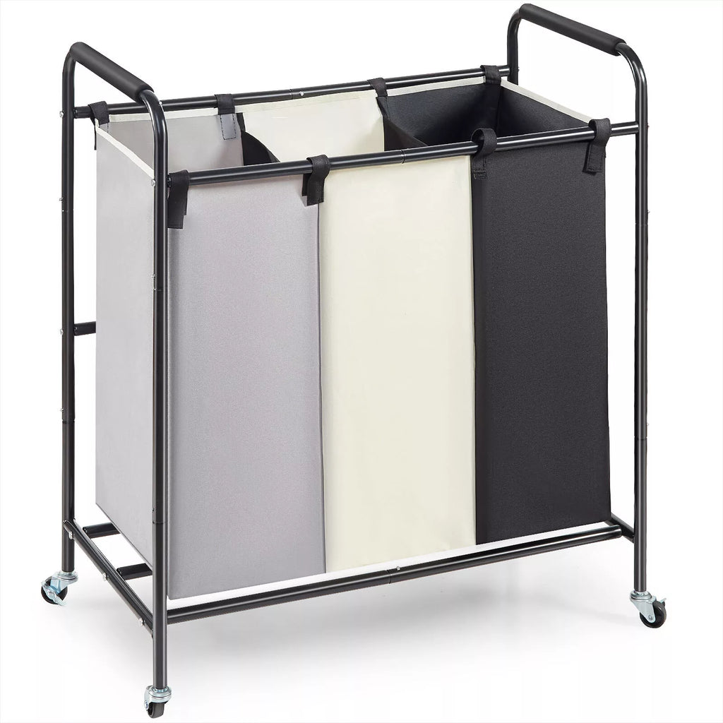 3-Section Laundry Sorter Cart with Wheels and Removable Bags