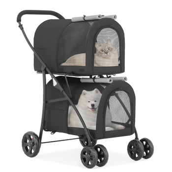 Double Dog Stroller with 4 Wheels Foldable Travel Carrier