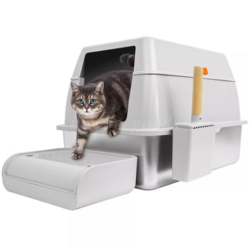 XXL Stainless Steel Cat Litter Box with High Sides for Large Cats