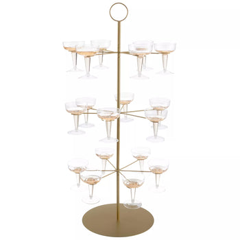 Gold 3-Tier Cocktail Tree Stand for 18 Stemware Glasses