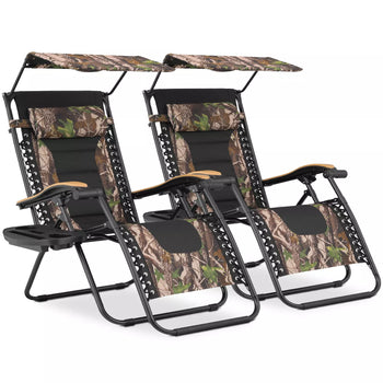 2 Folding Zero Gravity Lounge Chairs with Canopy and Cup Holders