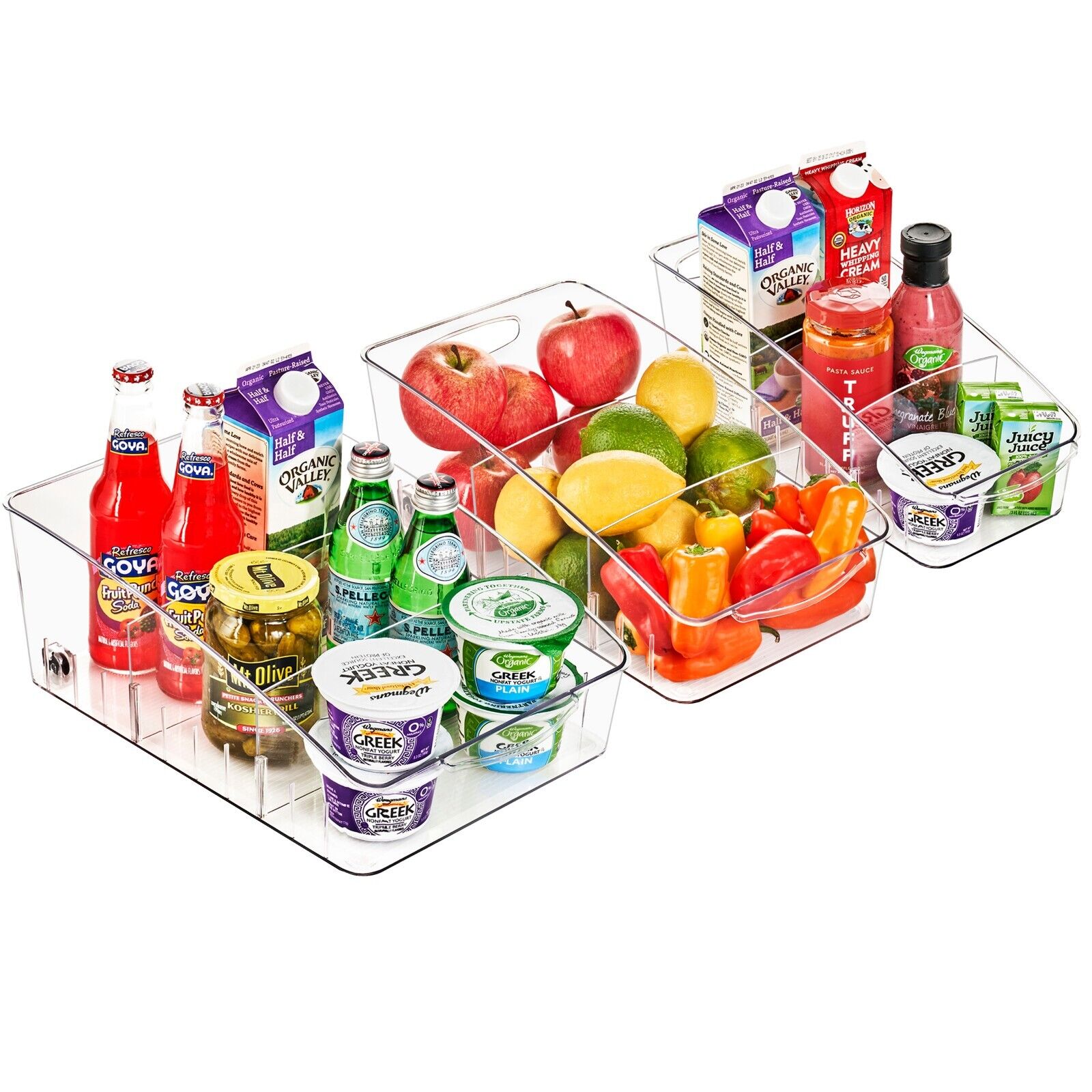 Clear Acrylic Fridge Organizer Bins 3-Pack Roll Out Storage Solution
