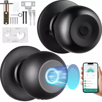 Keyless Smart Door Knob with Fingerprint, Bluetooth App, and Auto Lock