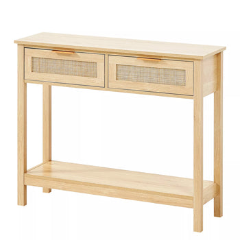 Natural Rattan Console Table Storage Drawers Sliding Door