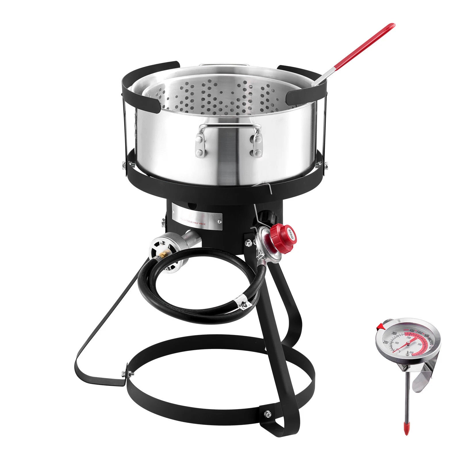 10Qt Propane Deep Fryer Set with Aluminum Pot, Basket & 54,000 BTU Burner