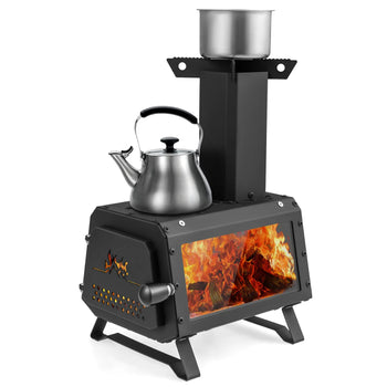 Wood Burning Camping Stove with Dual Cooking Positions & Window