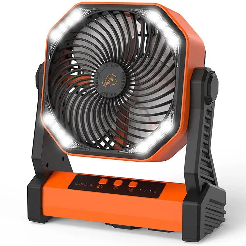 22000mAh Portable Camping Fan with LED Light Hook & USB Charging