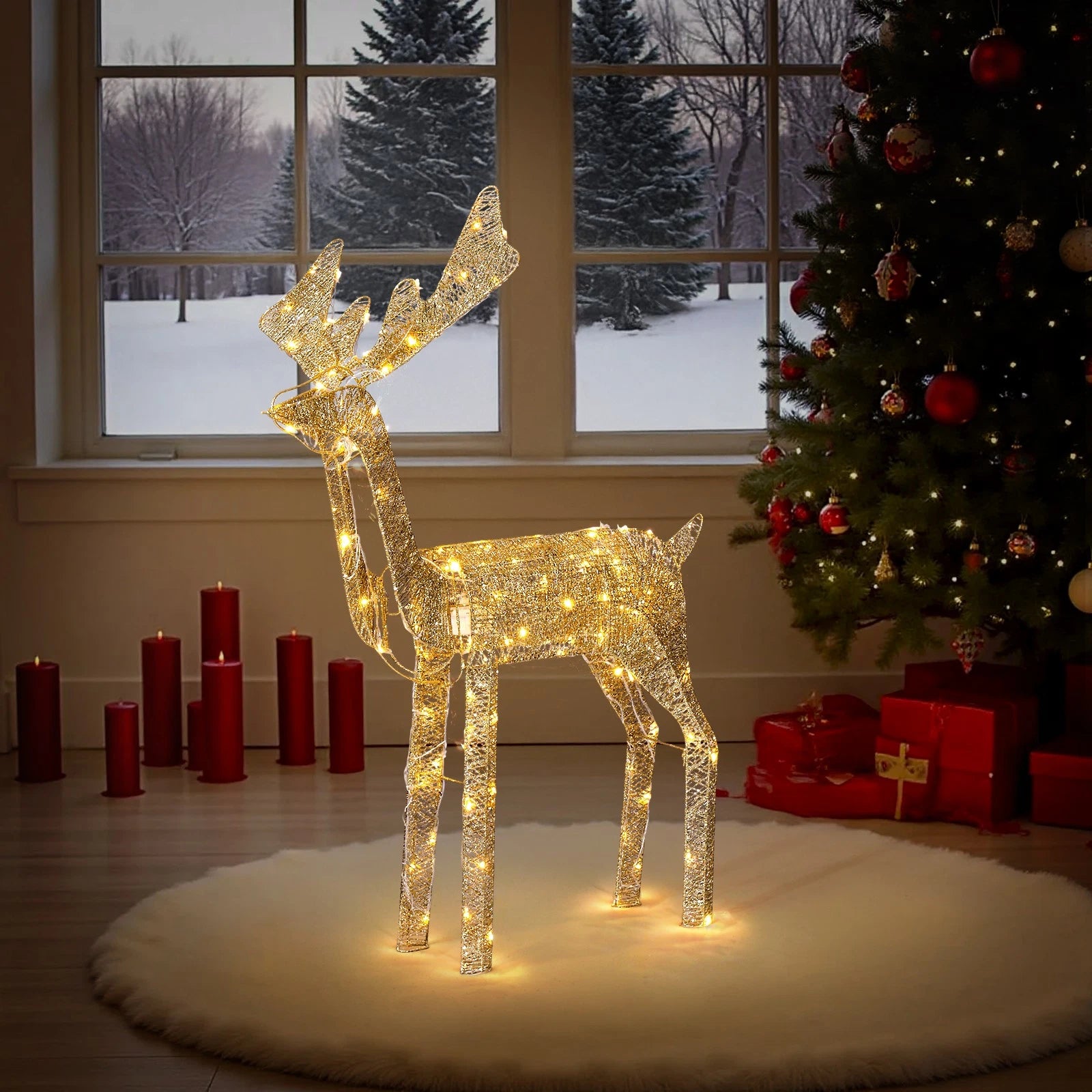 3.6FT Motorized Reindeer with Moving Head and Warm LED Christmas Display
