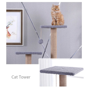 Tall Cat Tower with Hammock, Scratching Posts, and Interactive Toy