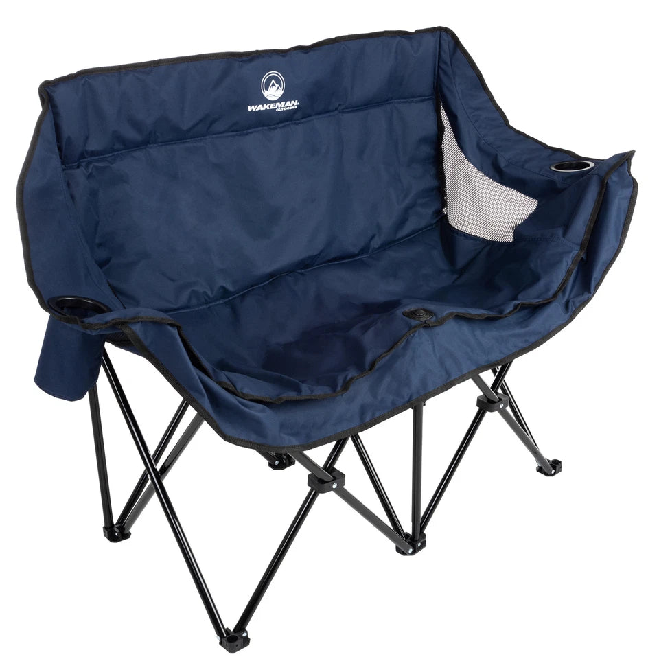 Foldable 2-Person Camping Chair with Cup Holders and Travel Bag Blue