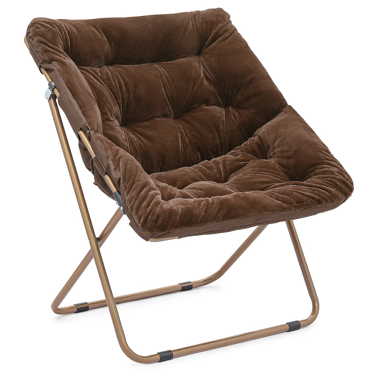 Brown Foldable Faux Fur Saucer Moon Chair Home Indoors