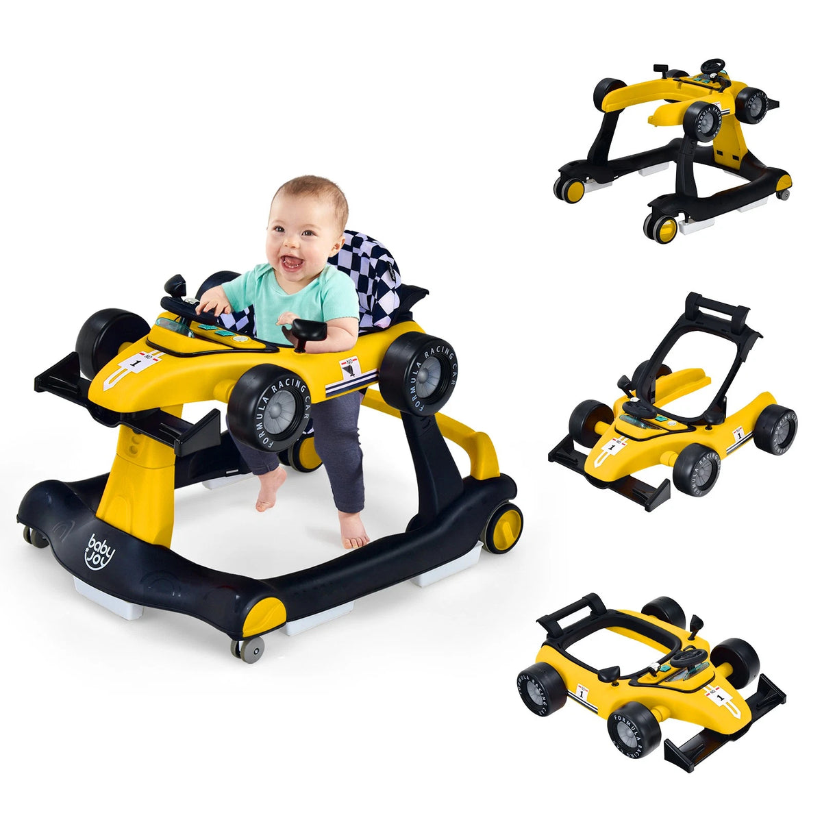 4-in-1 Baby Walker with Adjustable Height Push Car & Activity Modes
