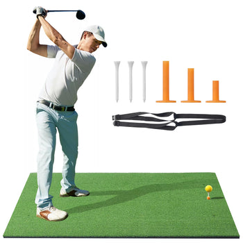 Golf Hitting Mat 5x4ft with Tees Dual Turf for Indoor Outdoor Practice