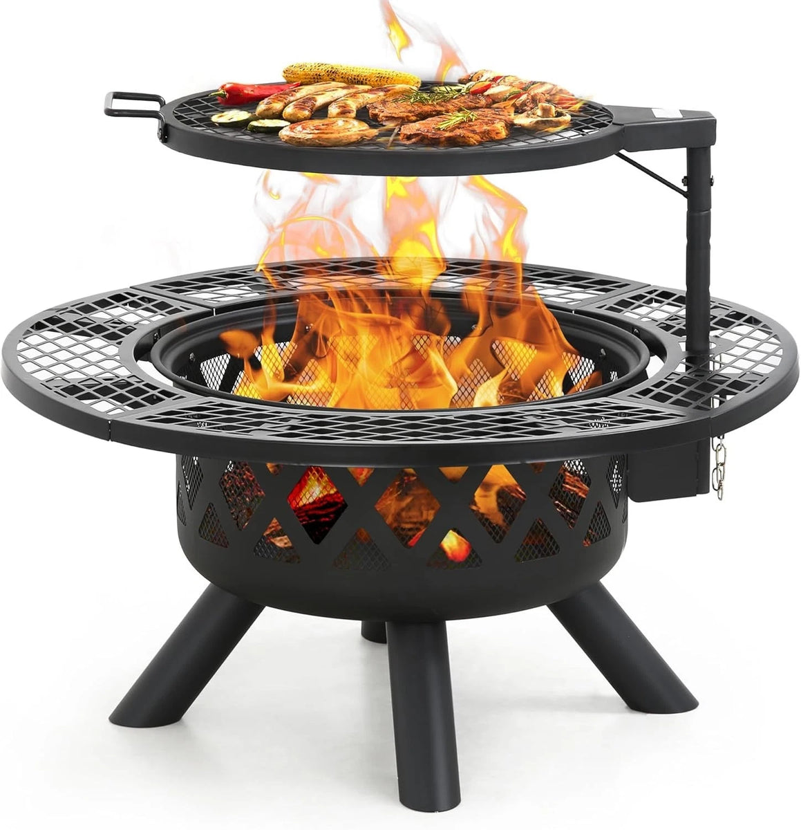 Outdoor Wood Fire Pit 32 Inch BBQ Grill Swivel Cooking Patio Heater