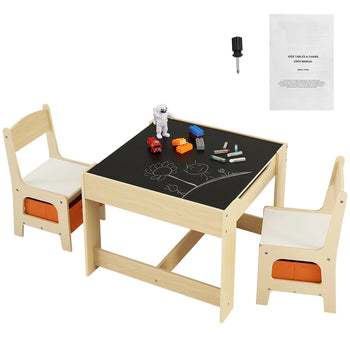 Kids Wooden Table and Chair Set with Chalkboard & Storage Bins