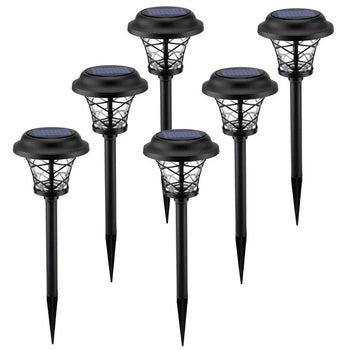 6-Pack Solar Metal and Glass Pathway Lights Warm White Outdoor Lamps