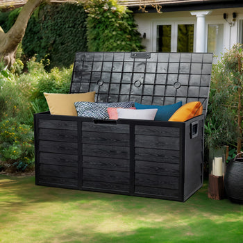 75 Gallon Resin Outdoor Storage Box Rattan Deck Cushion Cabinet Black