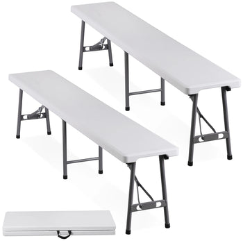 2pcs 6ft Folding Outdoor Benches with Handle for Garden or Picnic