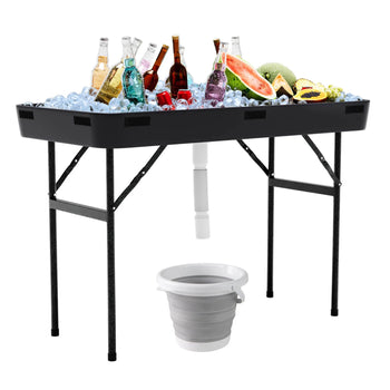 Portable 4FT Ice Cooler Table Party Drink Station with Skirt Black
