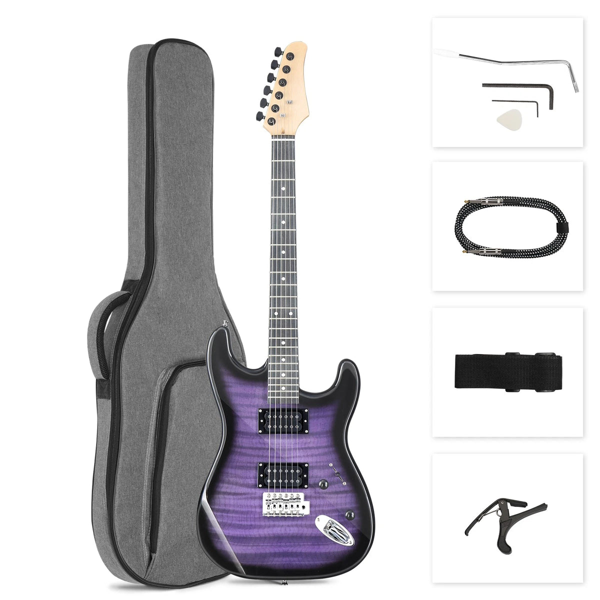 39" Purple Electric Guitar Kit with 20W Amp, Bag, Strap and Accessories