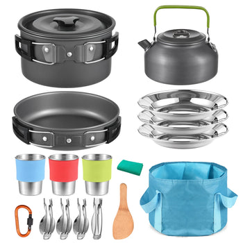 20-Piece Lightweight Camping Cookware Set with Kettle Pot Utensils