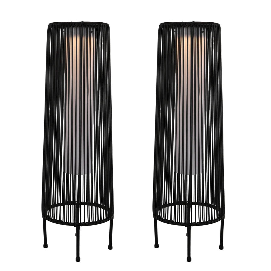 2-Pack Solar Floor Lamps Outdoor Wicker LED Lights for Garden Patio