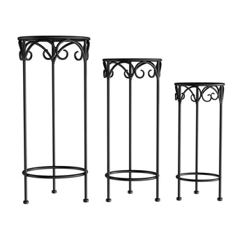 Set of 3 Black Metal Indoor Outdoor Plant Stands with Vintage Design