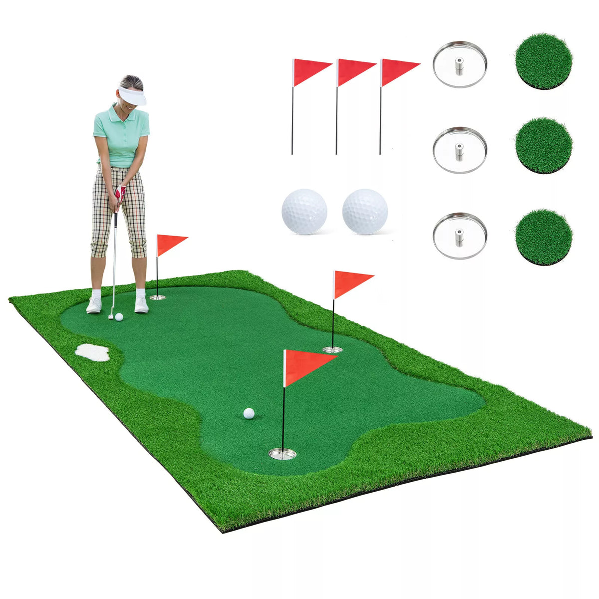 10x5 FT Golf Putting Green Mat with 3 Holes and Complete Accessories