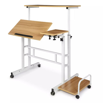 Rolling Adjustable Height Laptop Desk with CPU Stand Modern Workstation