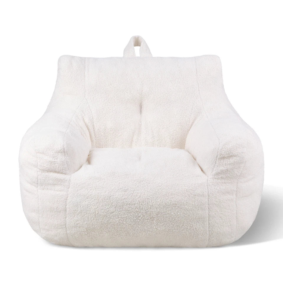 3-Foot Memory Foam Bean Bag Chair with Armrests and Side Pocket White