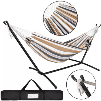 9FT Portable Double Hammock with Heavy-Duty Steel Stand & Carry Bag
