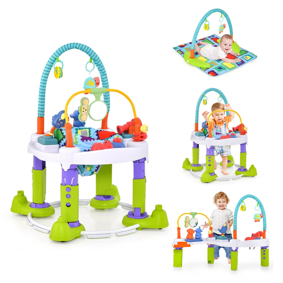 4-in-1 Foldable Baby Activity Center with Walker, Bouncer & Mat Green