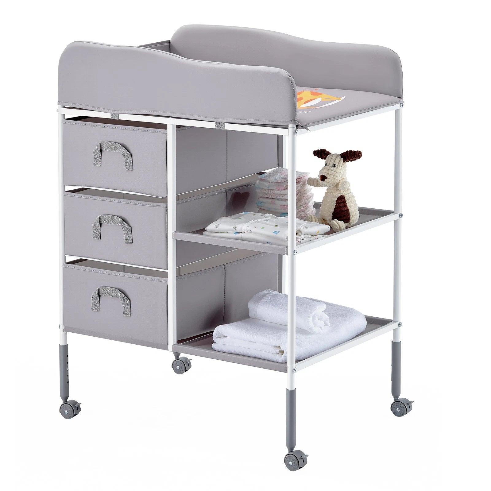 Adjustable Baby Changing Table with Storage Drawers and Wheels