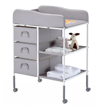 Adjustable Baby Changing Table with Storage Drawers and Wheels