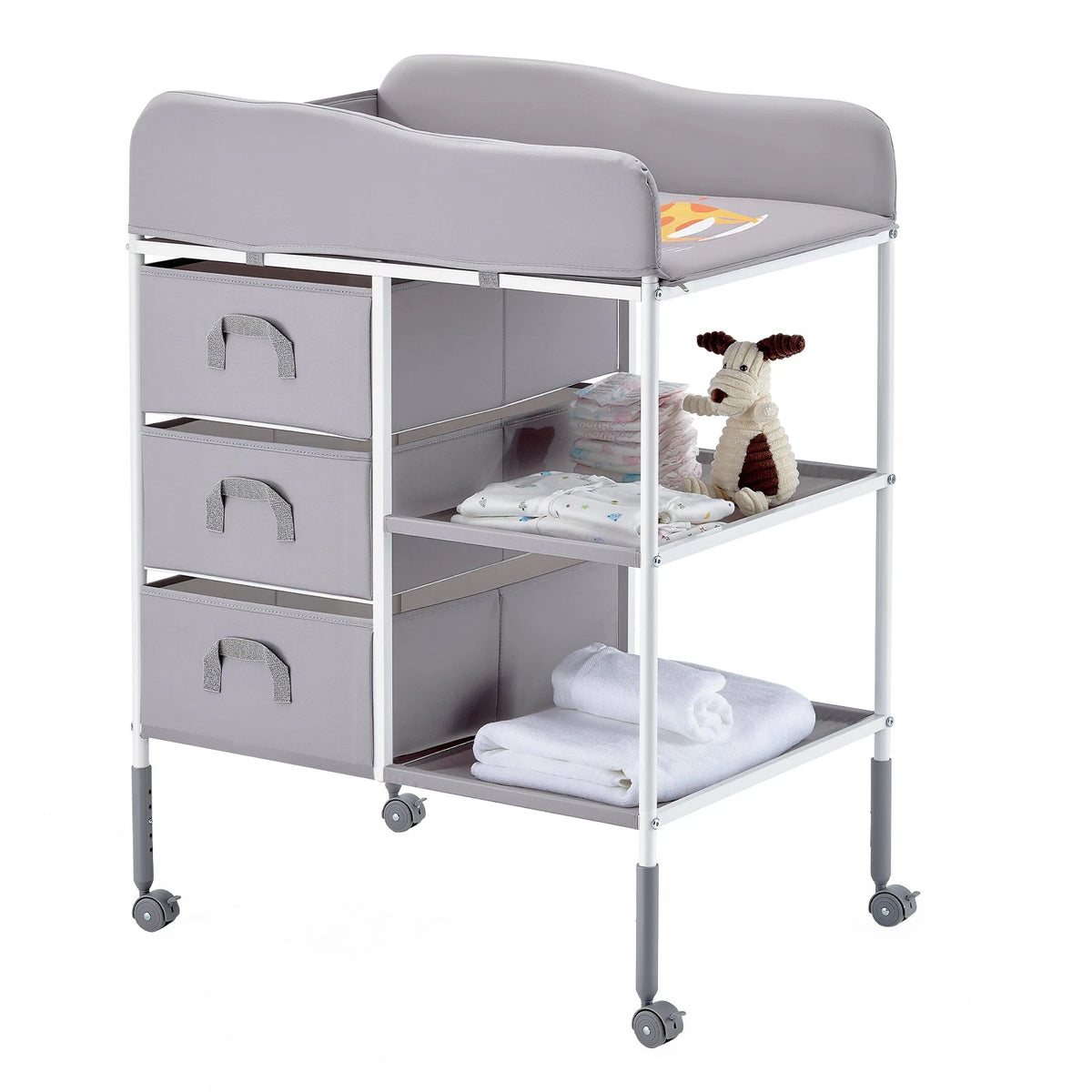 Adjustable Baby Changing Table with Storage Drawers and Wheels