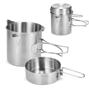 1L Stainless Steel Camping Pot with Lid, Spout & Foldable Handle