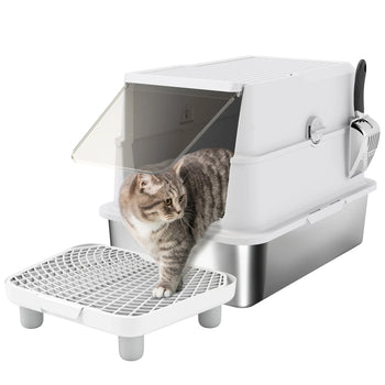 XL Stainless Steel Enclosed Cat Litter Box with Lid and Odor Control