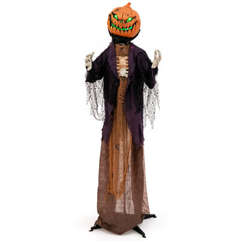 5.6FT Animated Pumpkin Scarecrow with Green LED Eyes and Spooky Sounds
