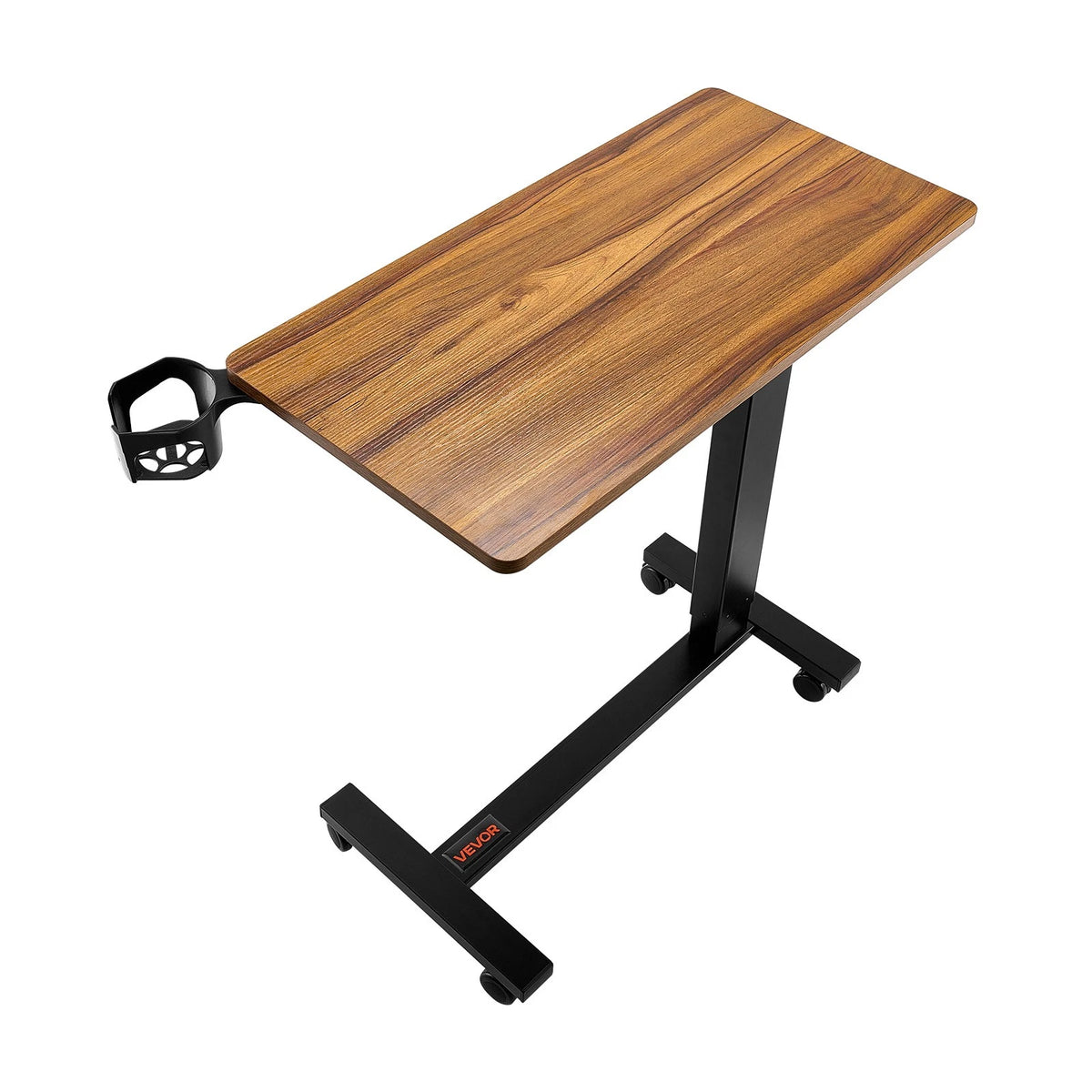 Electric Overbed Table with Wheels and Tilt Top Wood & Black