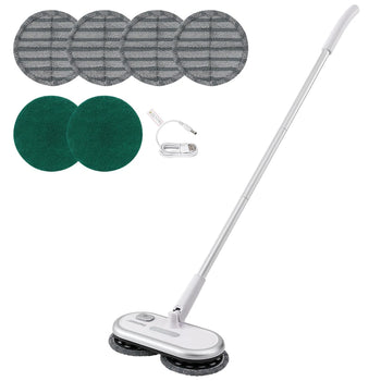 Cordless Dual-Head Electric Spin Mop with Adjustable Handle White