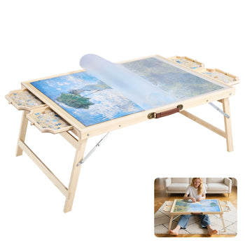 Foldable Wooden Puzzle Table with Drawers & Clear Cover for 1500 Pieces