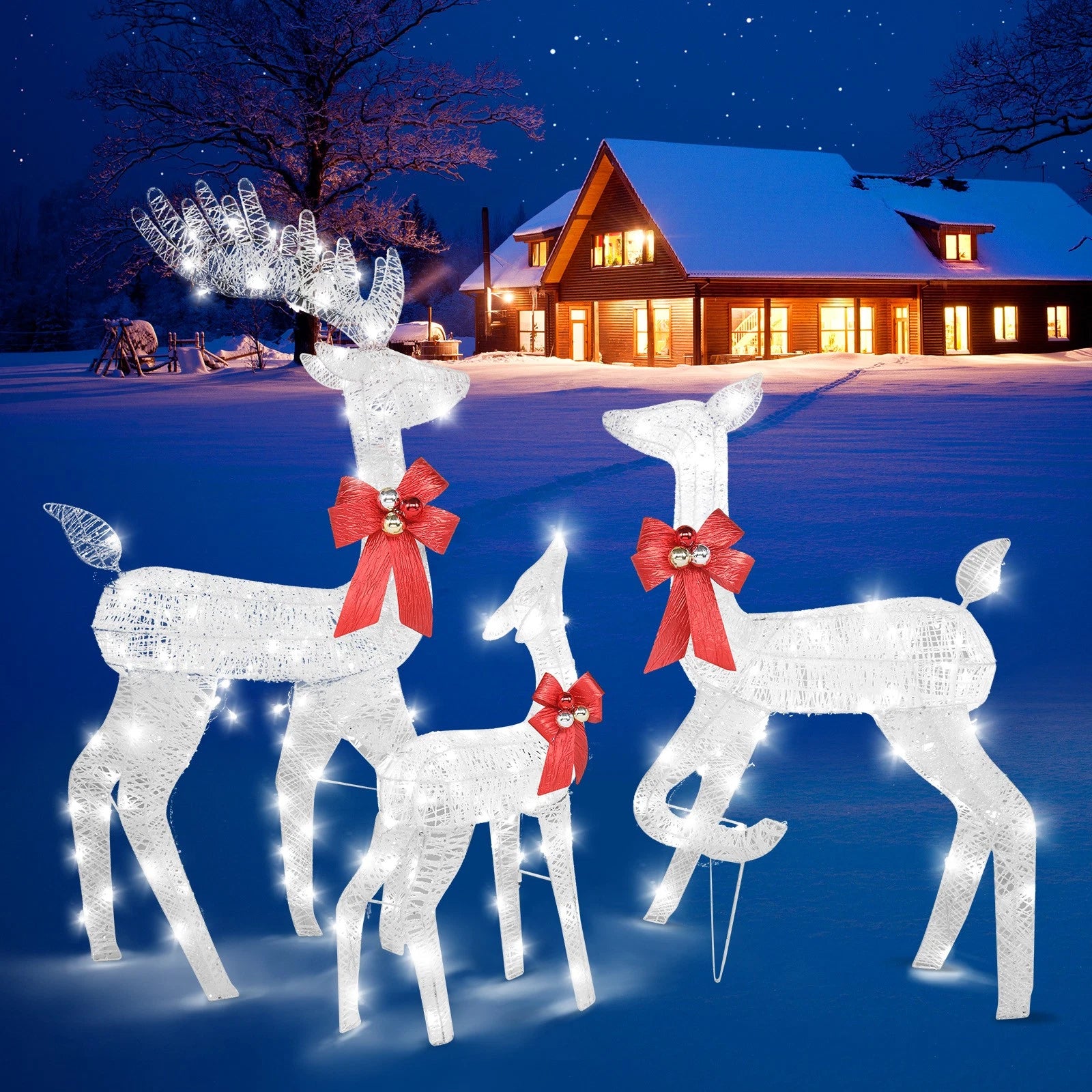 Lighted White Reindeer Family Set for Outdoor & Indoor Christmas Display