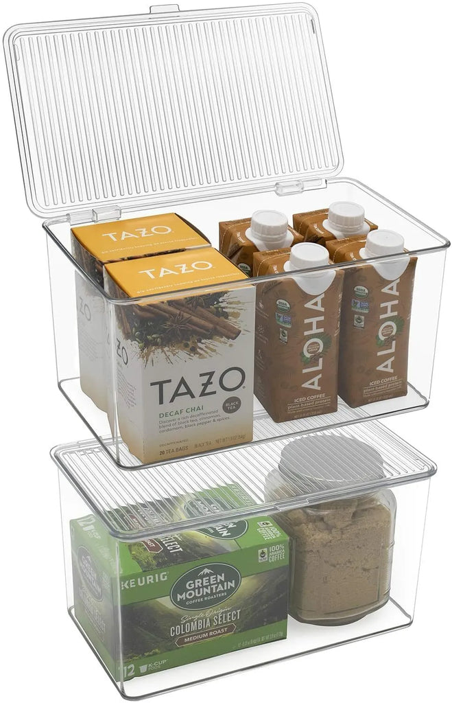 2-Pack Clear Storage Bins with Lids for Kitchen, Pantry, and Fridge Organization